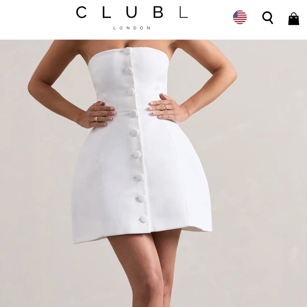 White bandeau tailored button mini dress